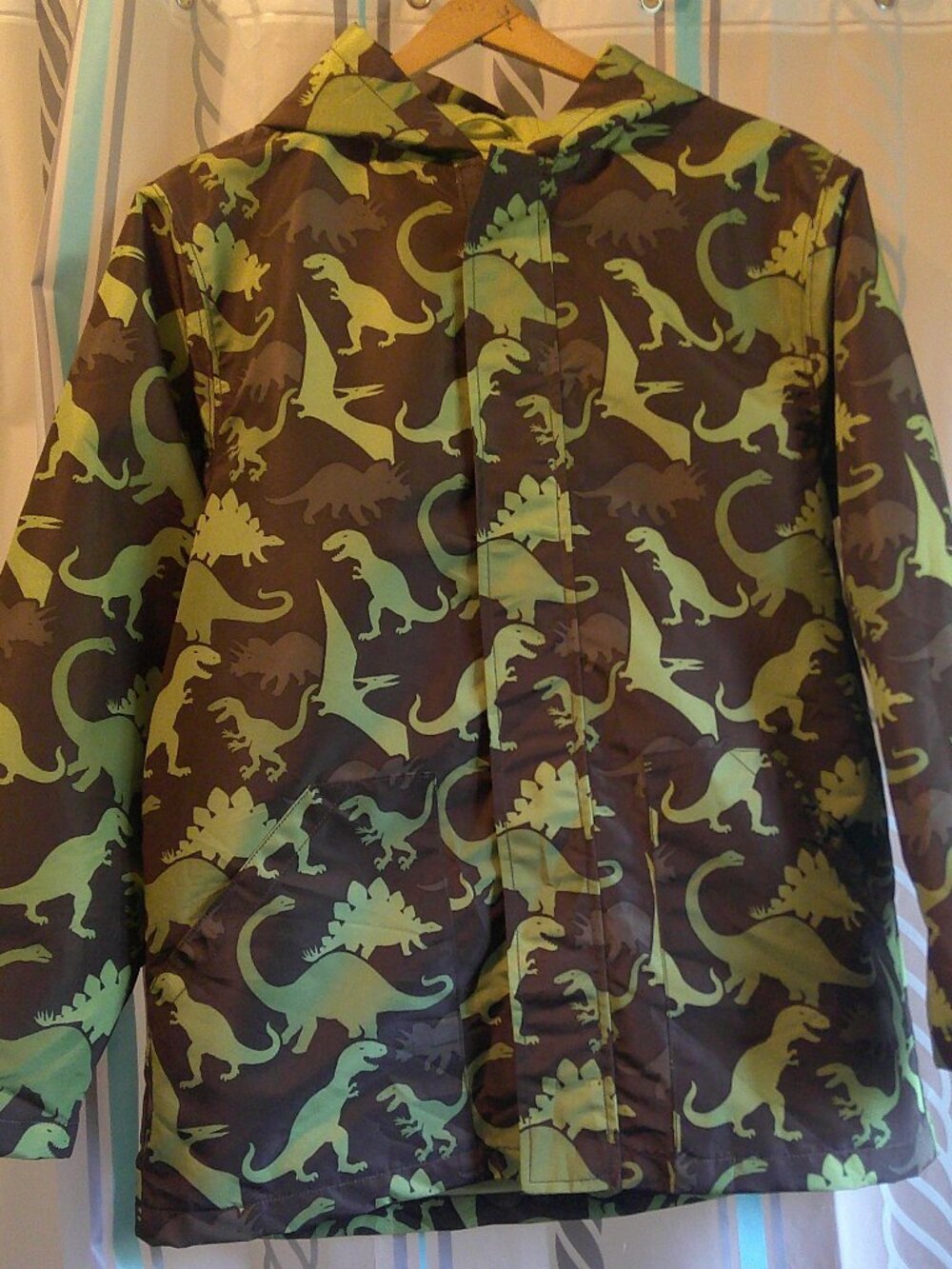 NEW "Gymboree" Waterproof Raincoat Dinosaur Print/Hood/Lined Boy Sz L (10-12)